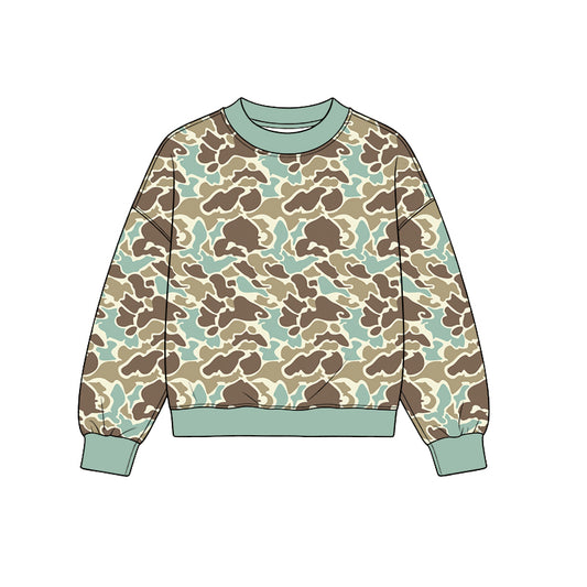 Adult grey green camo print long sleeve  pullover top preorder