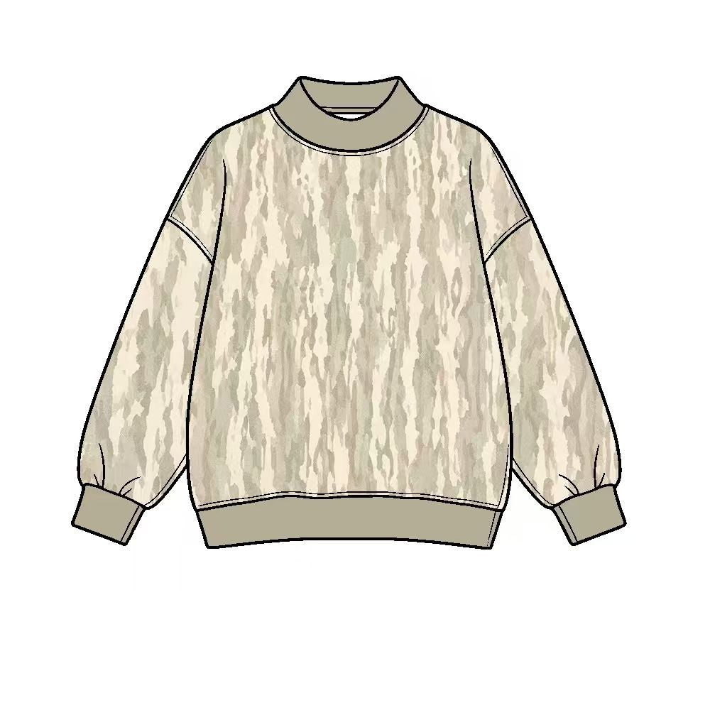 Adult grey green camo print long sleeve yoga pullover top preorder