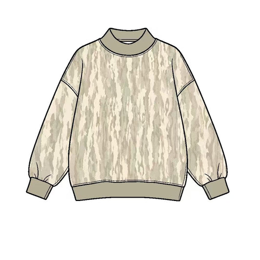 Adult grey green camo print long sleeve yoga pullover top preorder