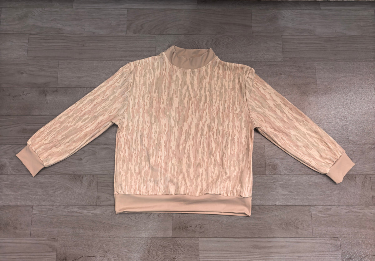 Adult grey green camo print long sleeve yoga pullover top preorder