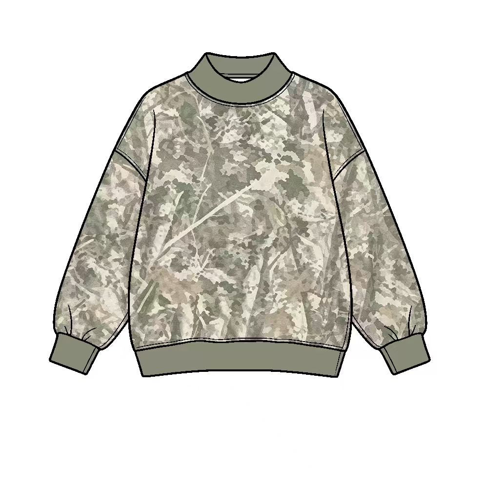 Adult grey green camo print long sleeve yoga pullover top preorder
