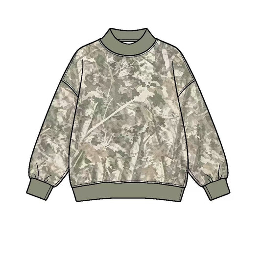 Adult grey green camo print long sleeve yoga pullover top preorder
