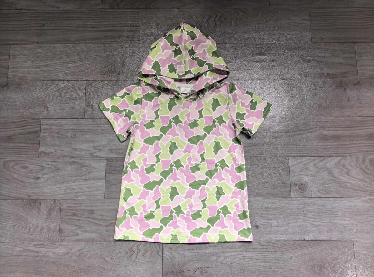 Easter bunny camo print boys short sleeve hoodie top preorder