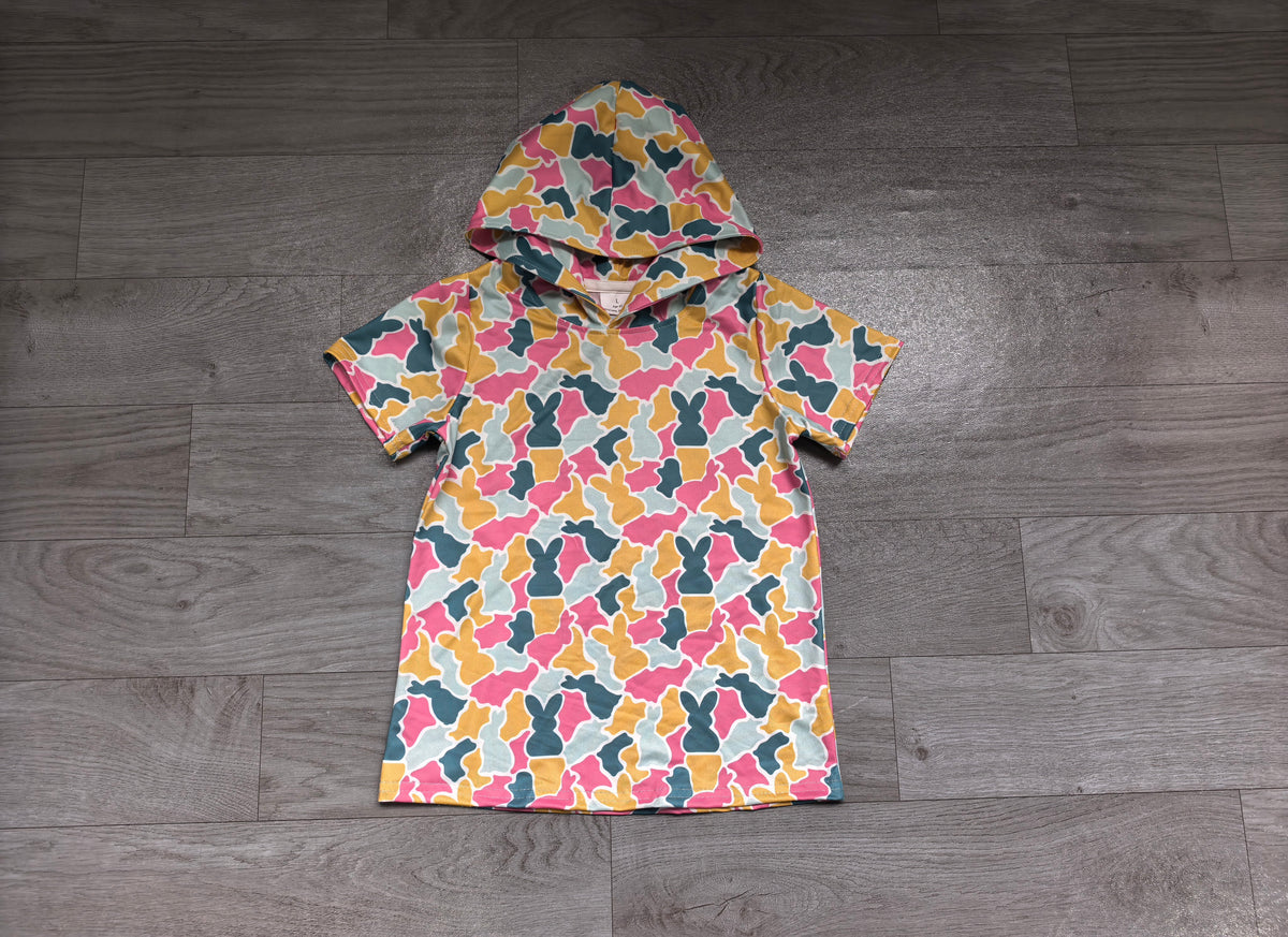 Easter bunny camo print boys short sleeve hoodie top preorder
