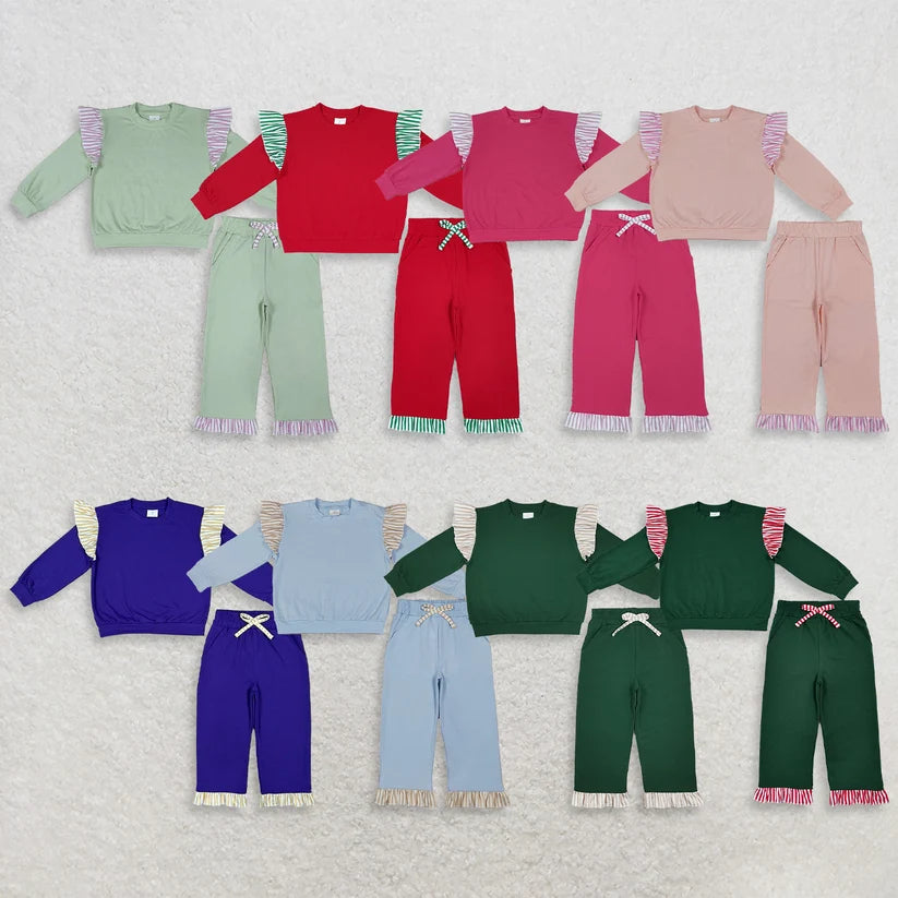 Various color long sleeve top matching pants girls spring fall outfit