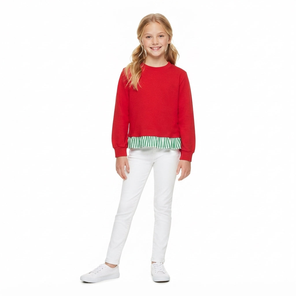 Christmas red color girls long sleeve top