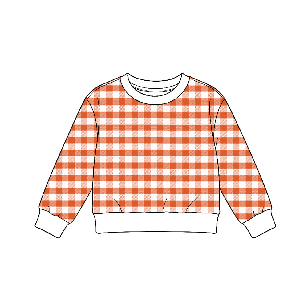 Orange plaid print kids girls long sleeve pullover top preorder