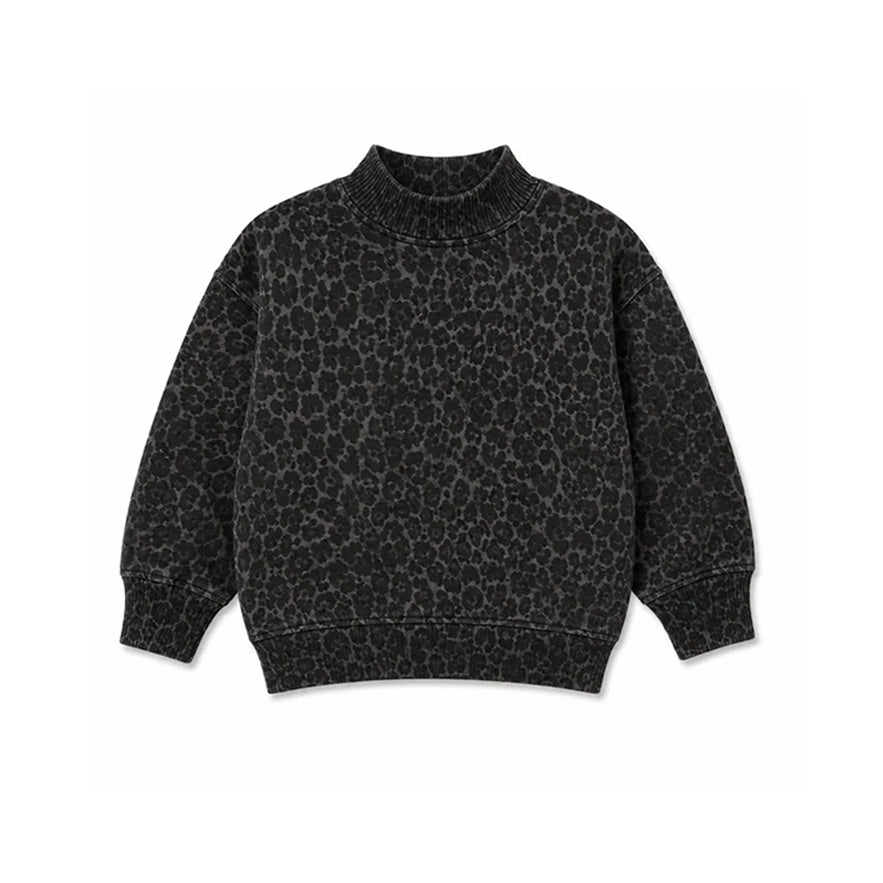 Black leopard print kids girl long sleeve top preorder