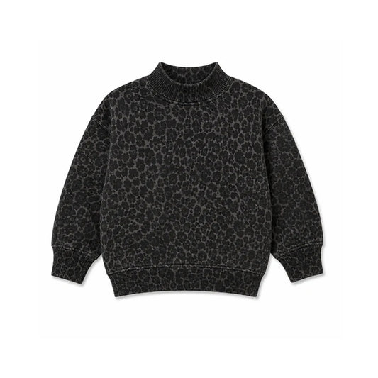 Black leopard print kids girl long sleeve top preorder