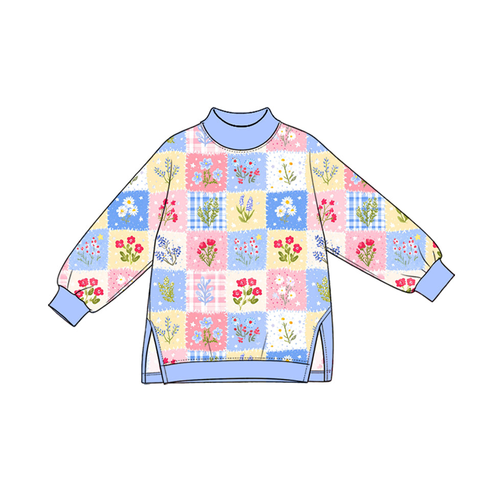Flowers print kids girls long sleeve yoga top preorder