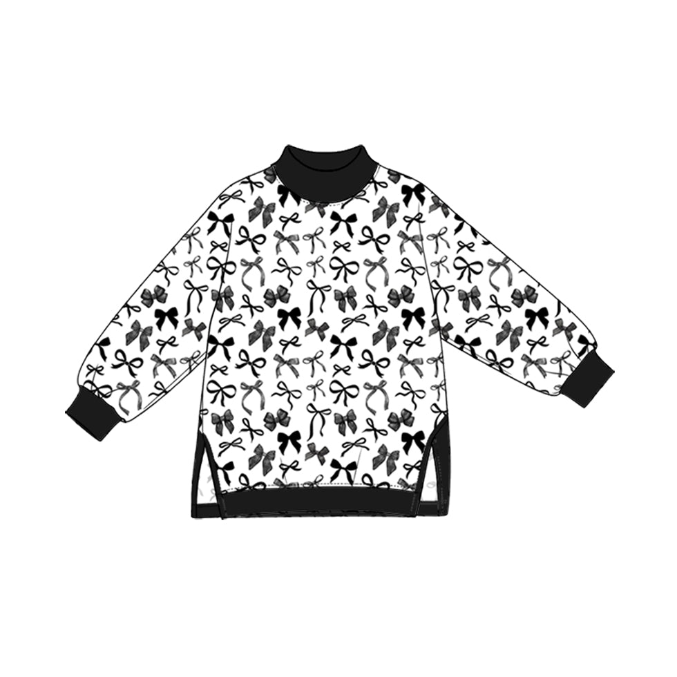 Black bow print kids girls long sleeve yoga top preorder