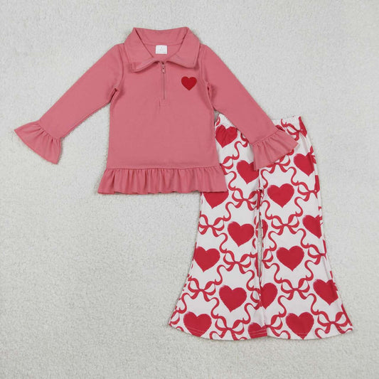 Valentines embroidery heart pullover matching pants design girls long sleeve outfit
