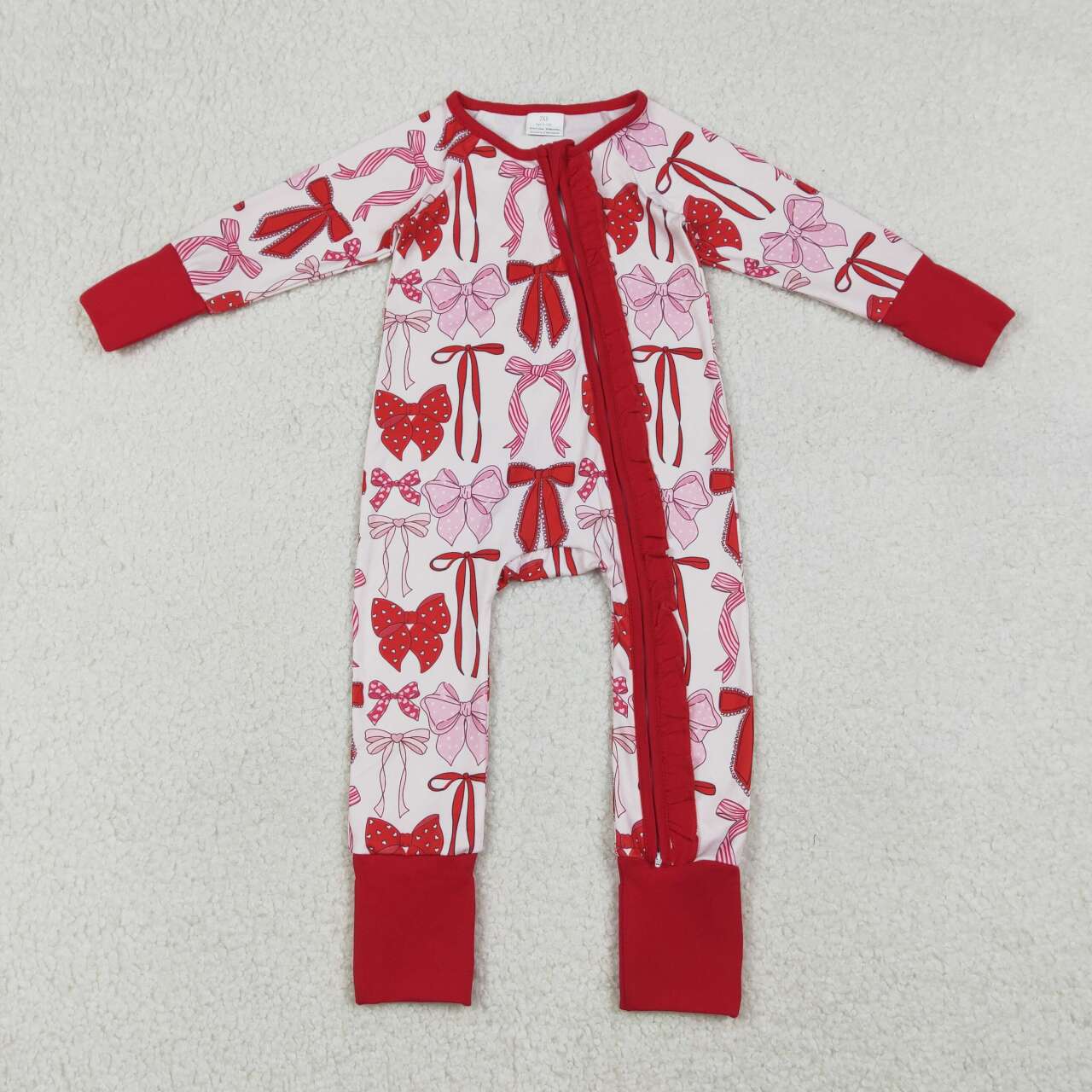 Toddle girls pink red bow design long sleeve romper