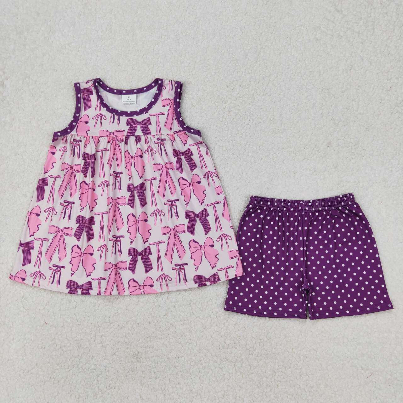 Baby girls lavender pink bow summer matching outfit