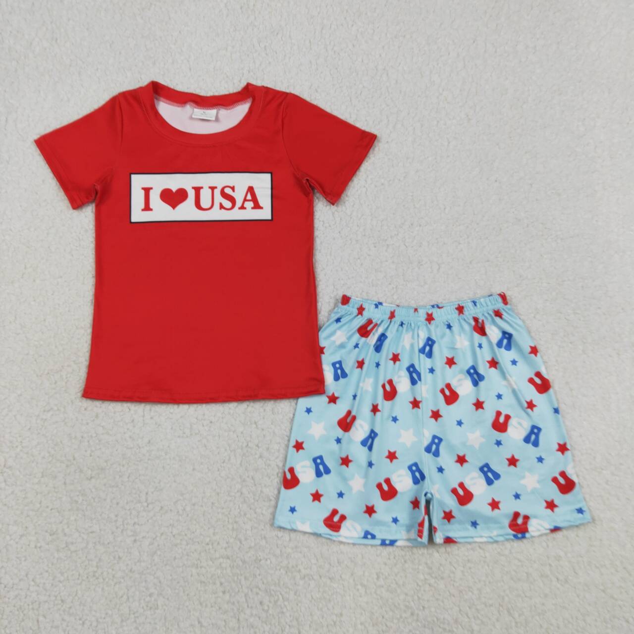 I love USA July 4th top matching shorts toddle baby boy outfit