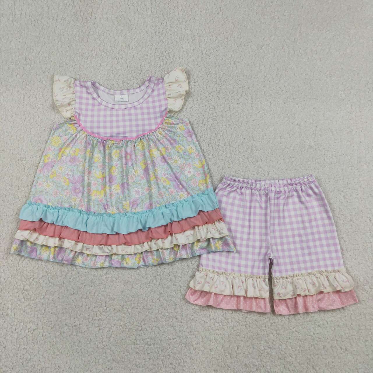 Lavender flowers top matching shorts girls summer outfit