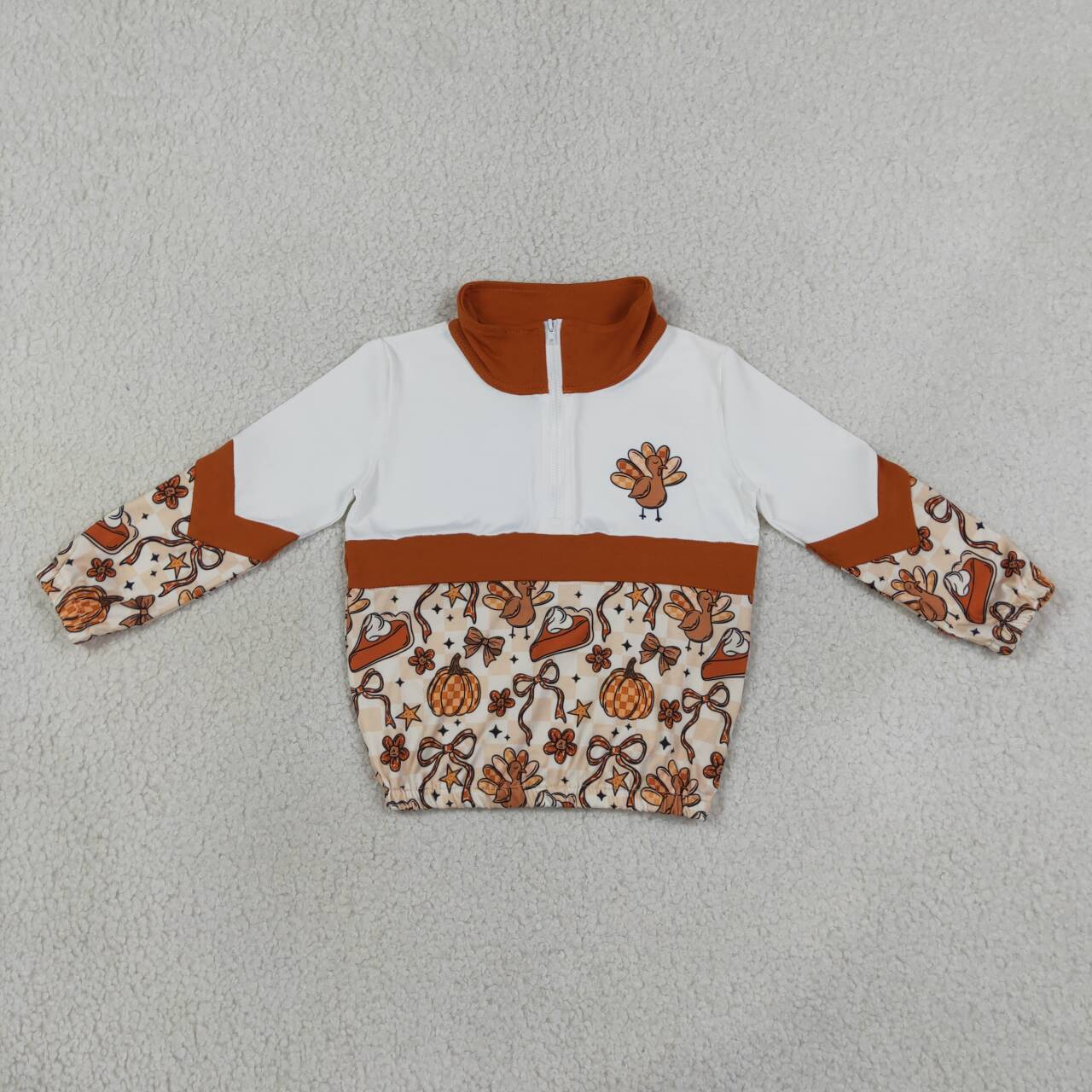 Thanksgiving turkey print kids girl long sleeve pullover top
