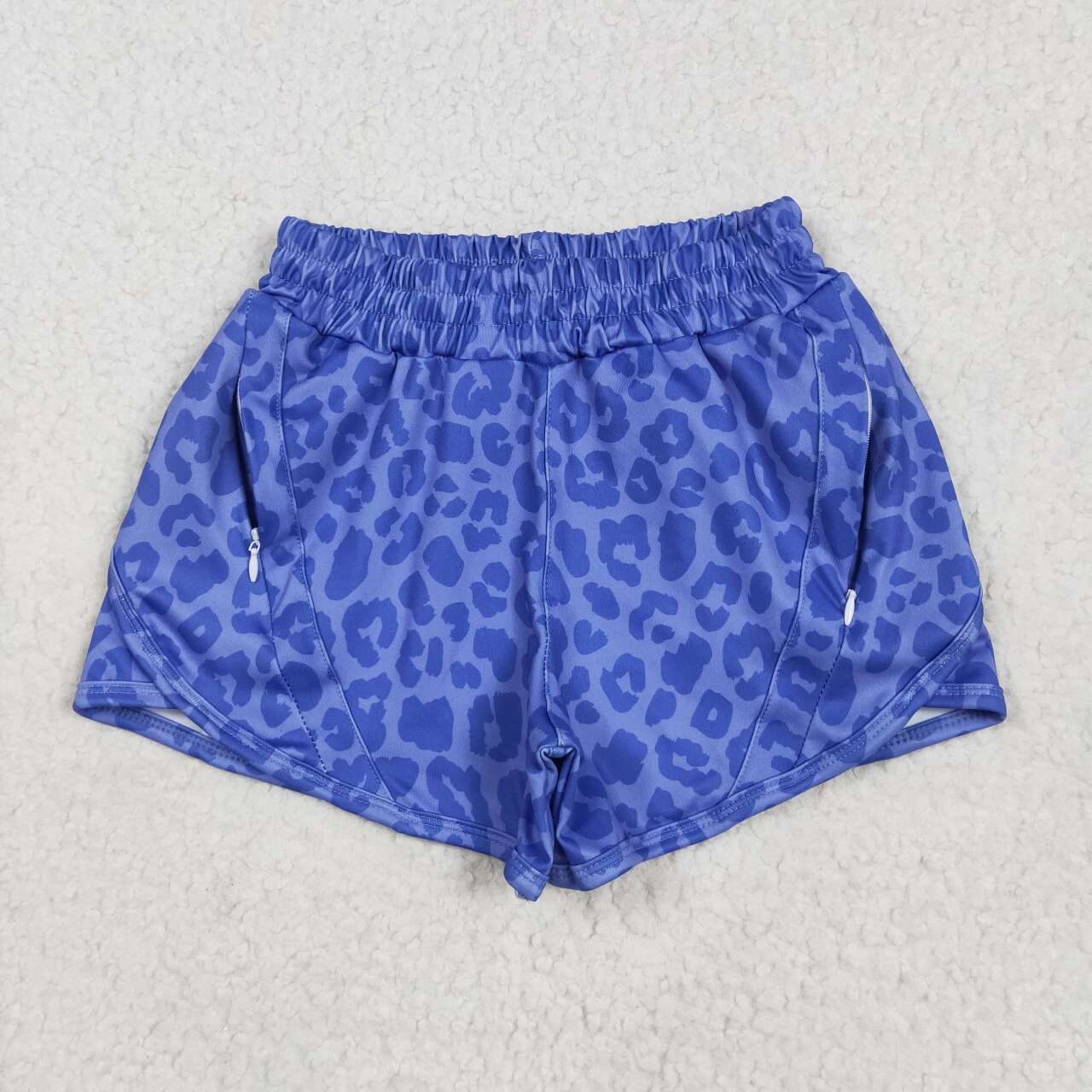 Kids blue leopard summer yoga shorts