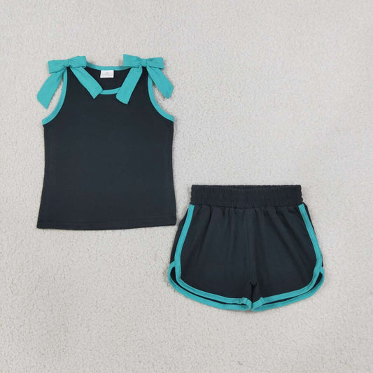 Black cotton  top matching shorts girls summer outfit