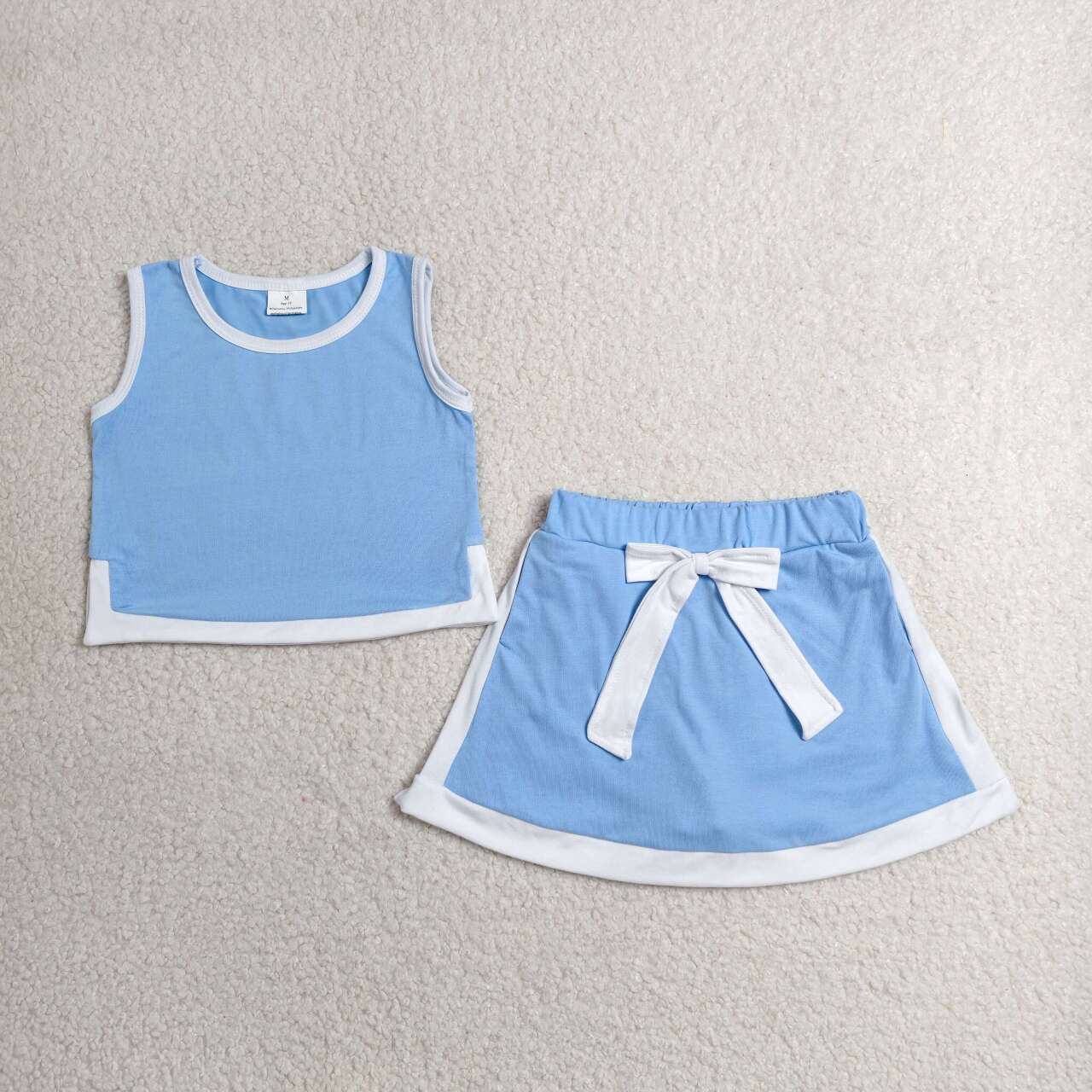 Blue tank top matching shorts girl summer outfit