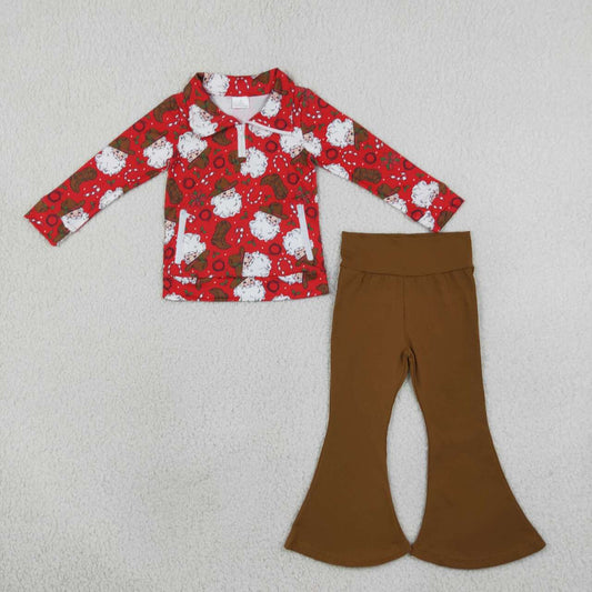Girls long sleeve Christmas santa claus pullover top matching pants fall outfit
