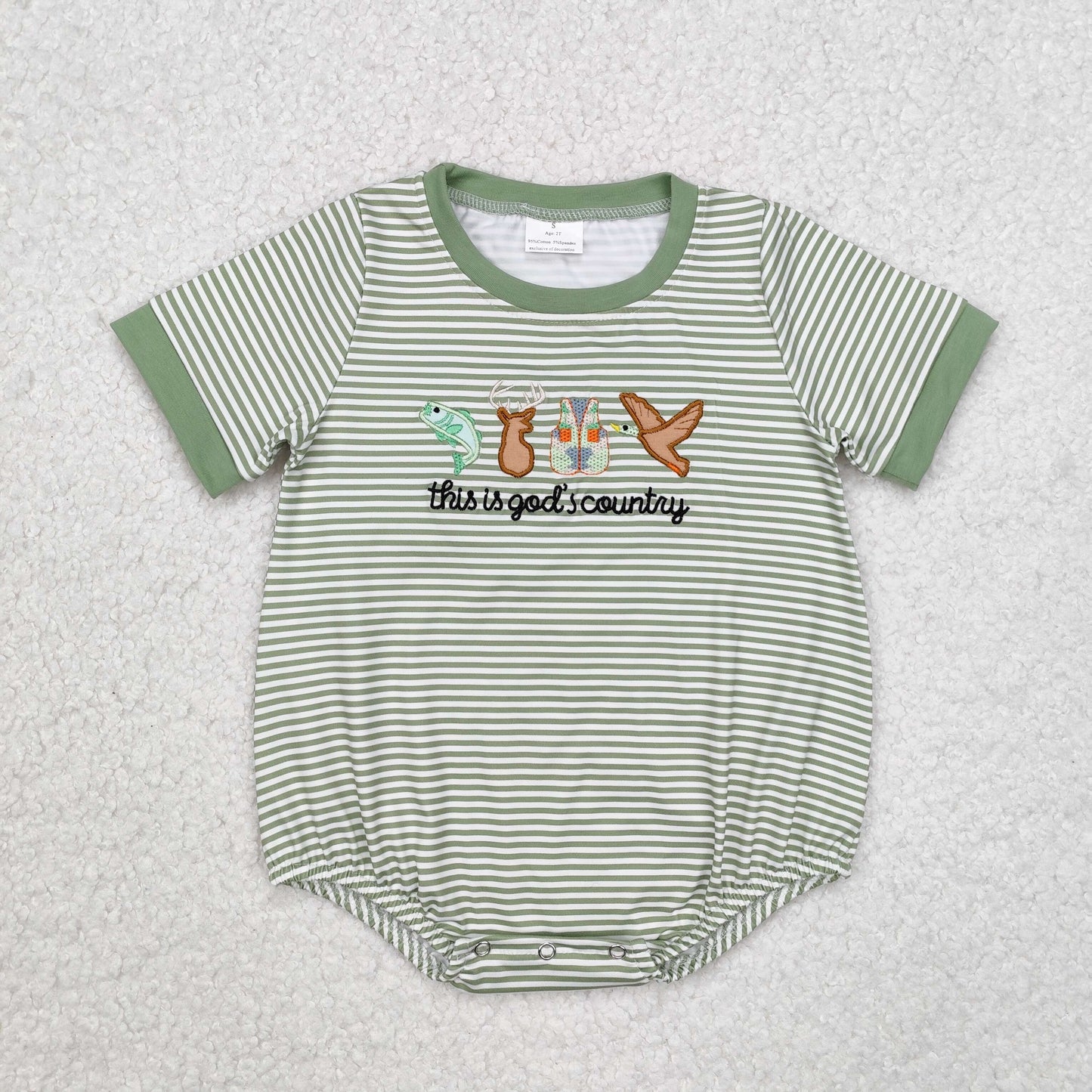 Embroidery This is gods country baby hunting romper