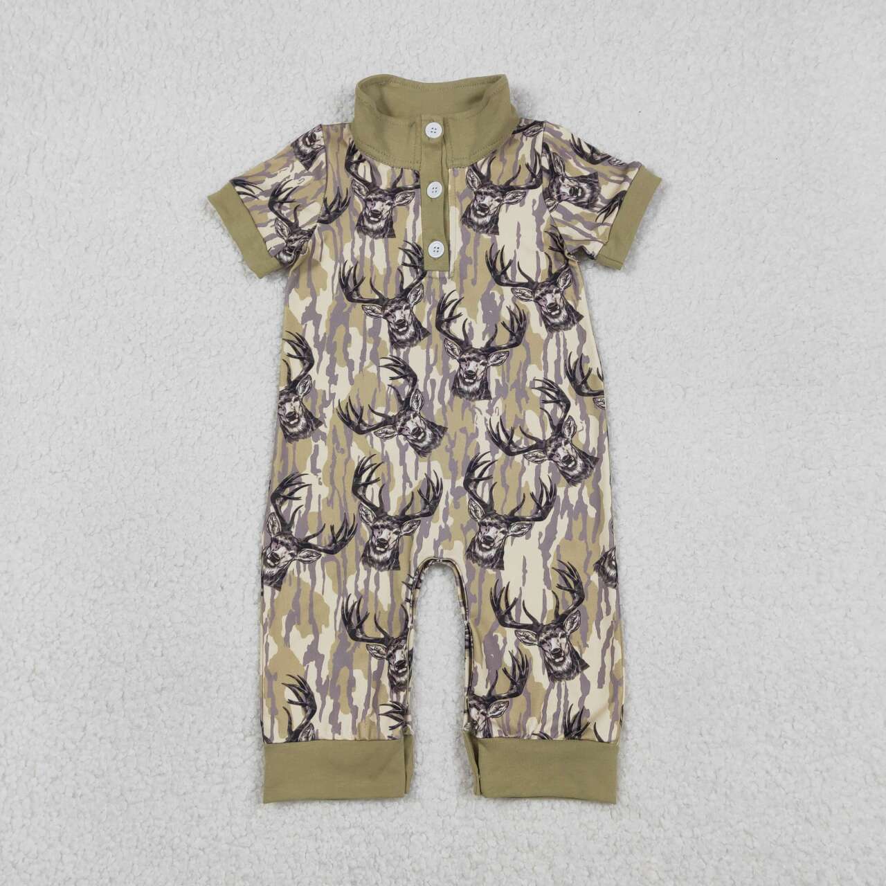 Deer camo toddle baby short sleeve polo romper