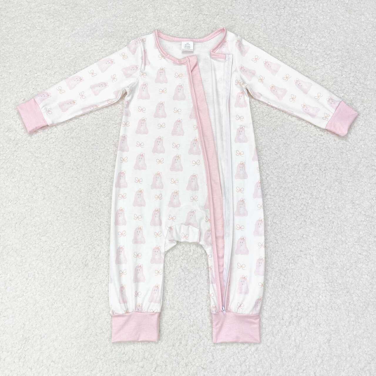 Infant baby girls halloween pink ghost zip romper