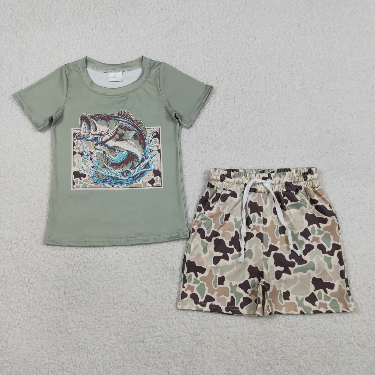 Fishing top matching shorts boy summer outfit