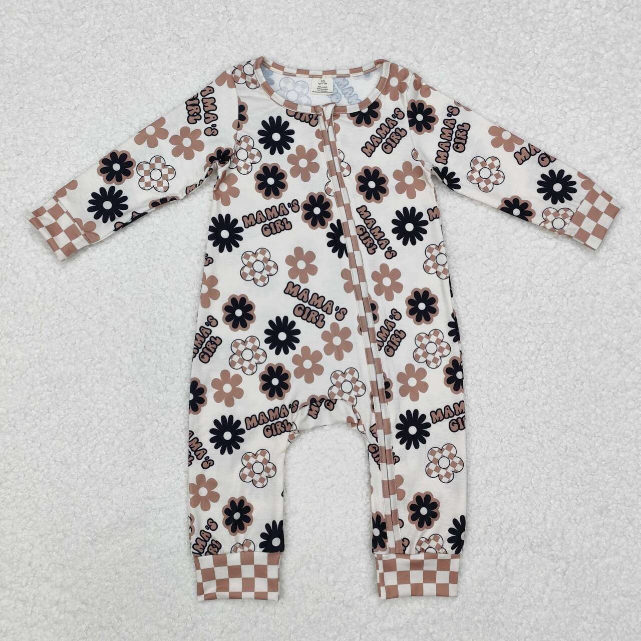 Mamas girl flower print long sleeve bamboo zip romper