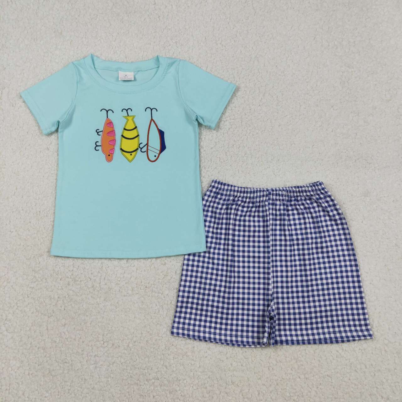 Embroidery Fishing shirt matching shorts boys outfit