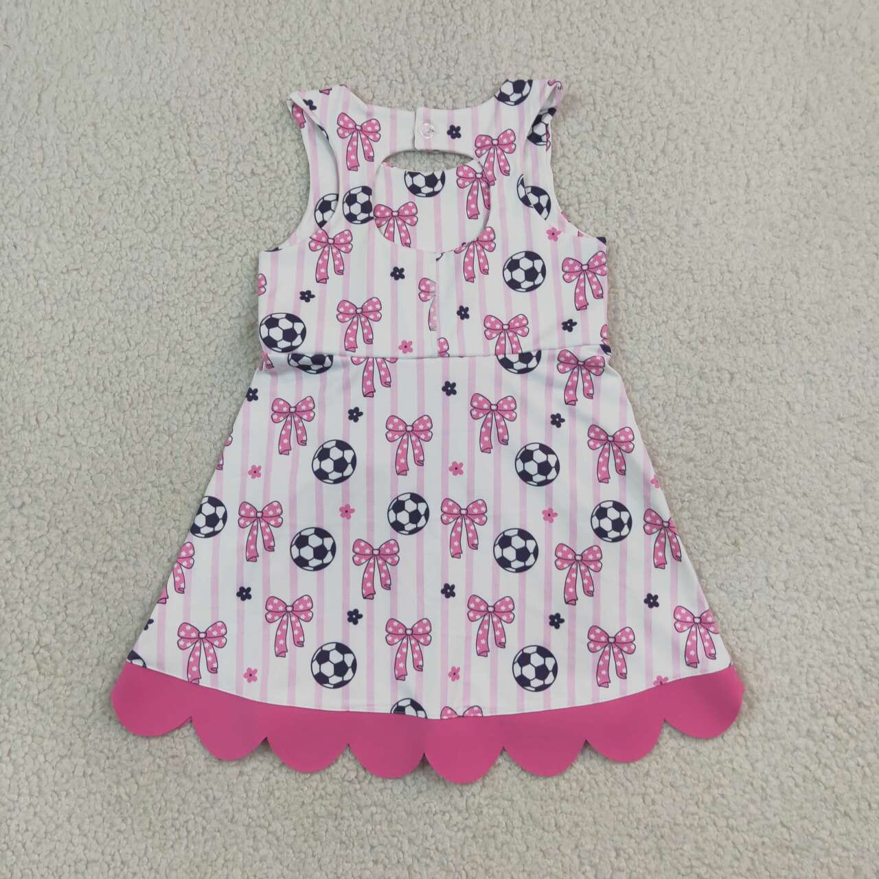 Pink bow football print girls summer yoga dress