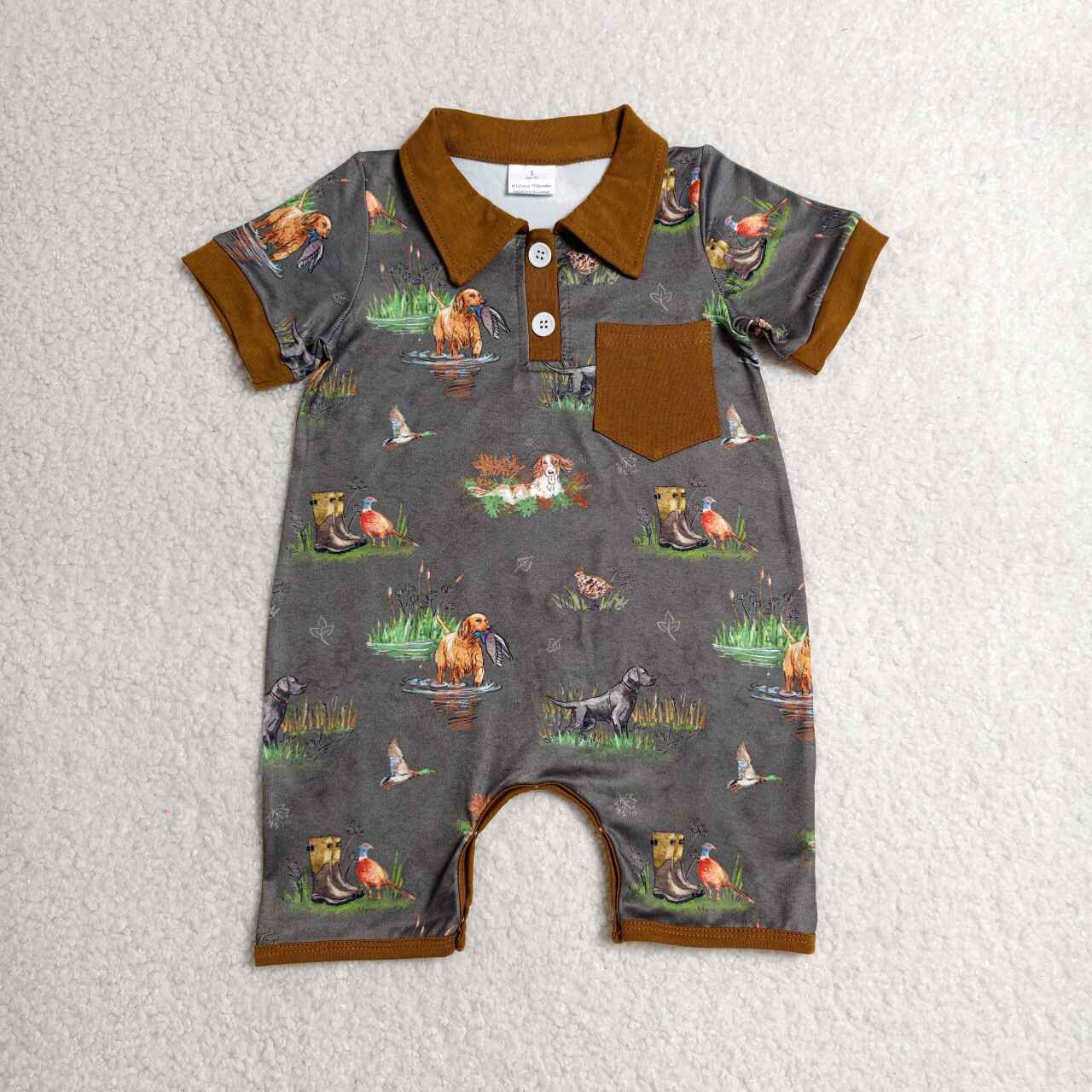 Duck dog print infant baby boy summer romper