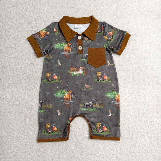 Duck dog print infant baby boy summer romper
