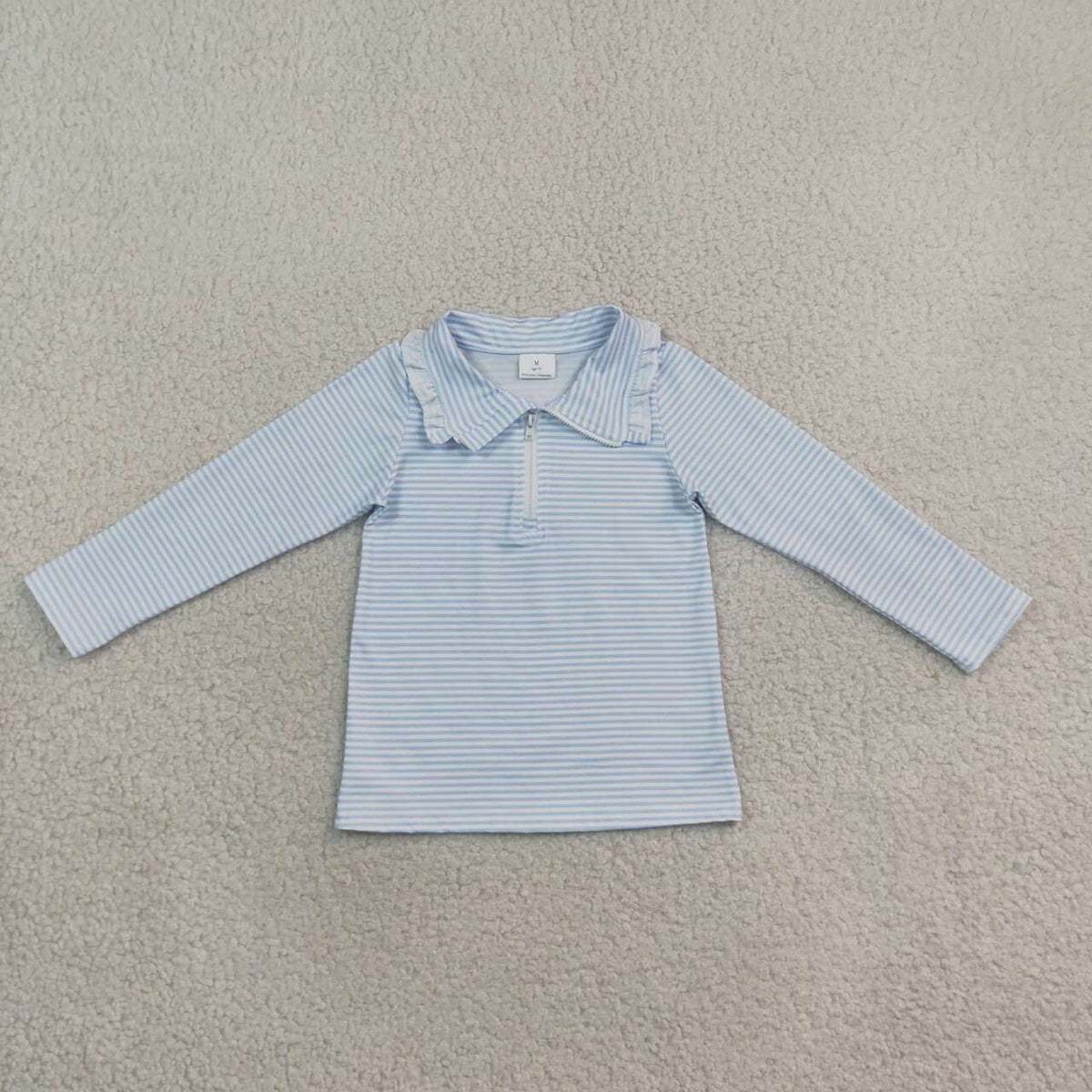 Blue stripes kids girls long sleeve zip pullover top