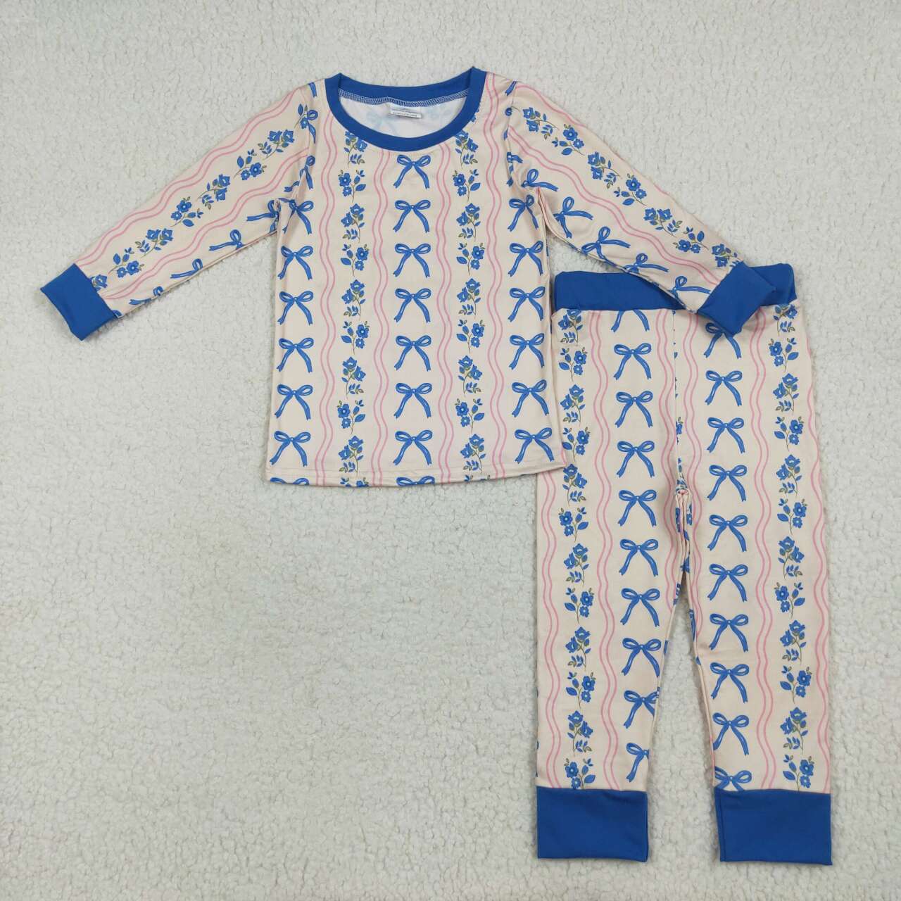 Baby girl blue bow floral long sleeve pajama set clothes