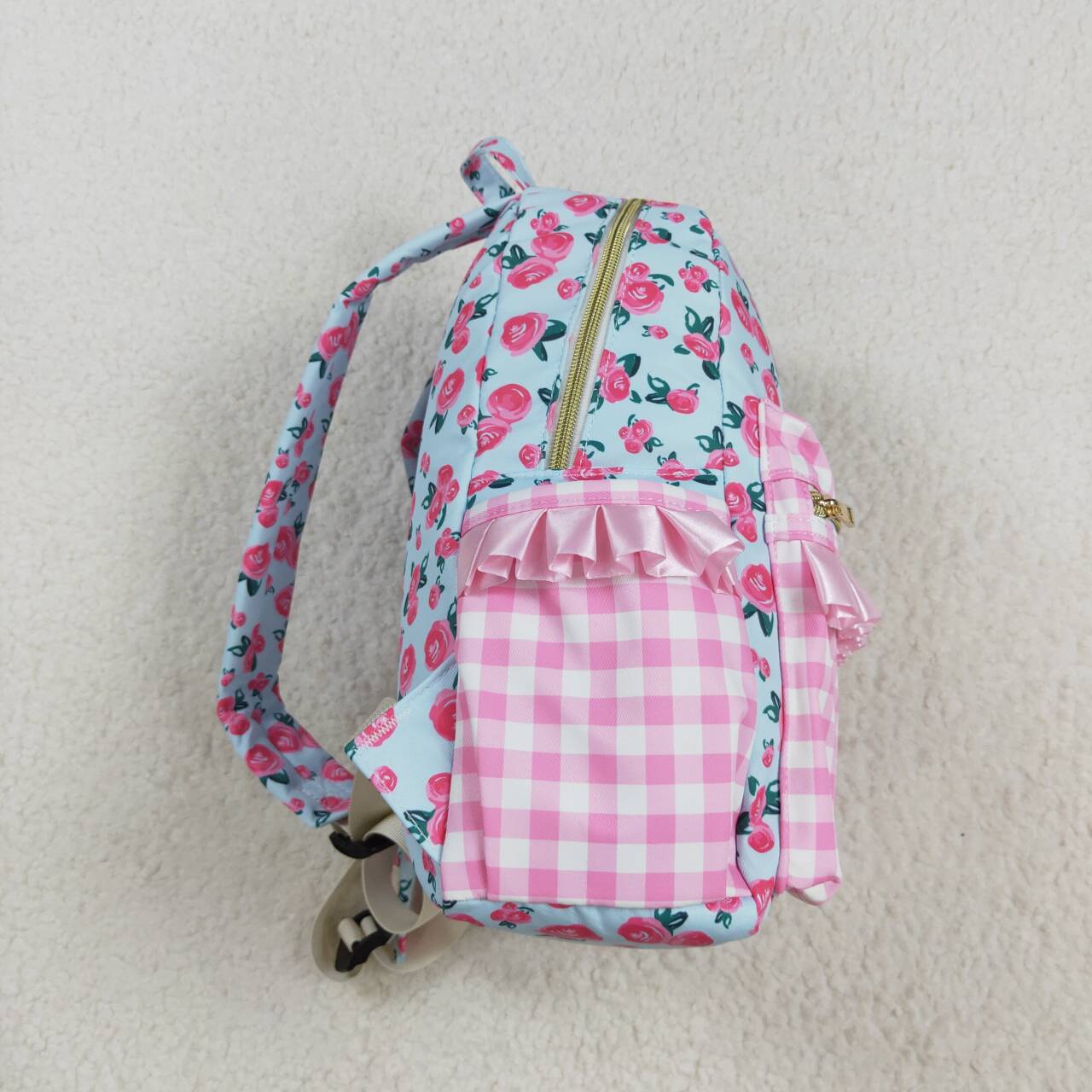 toddle baby girls floral pink checkered mini backpack