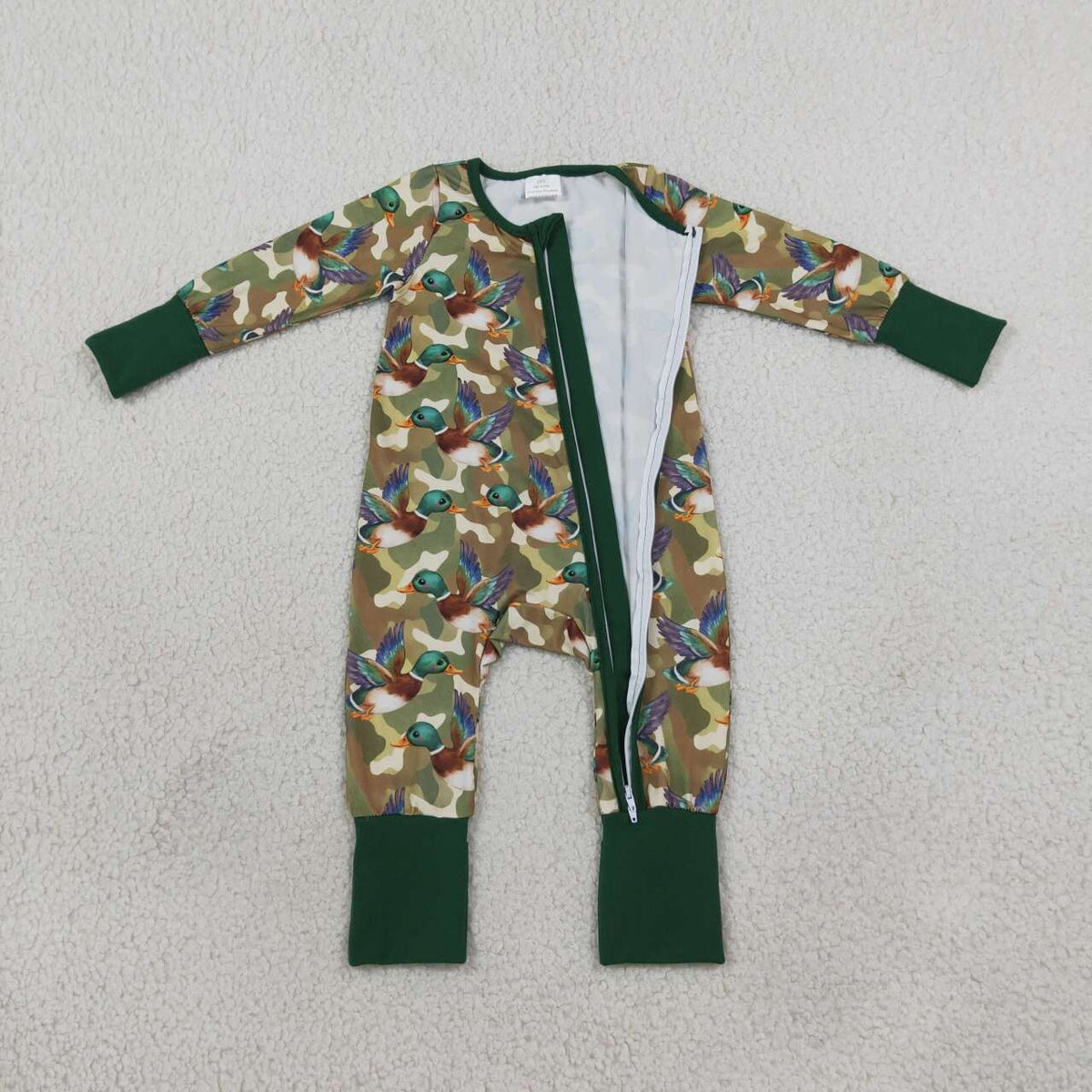 Toddle baby long sleeve duck camo print zip romper