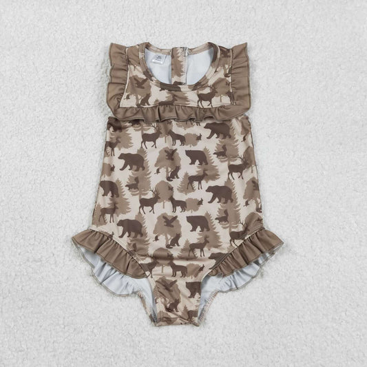 Toddle girls deer duck print one piece  swimsuit