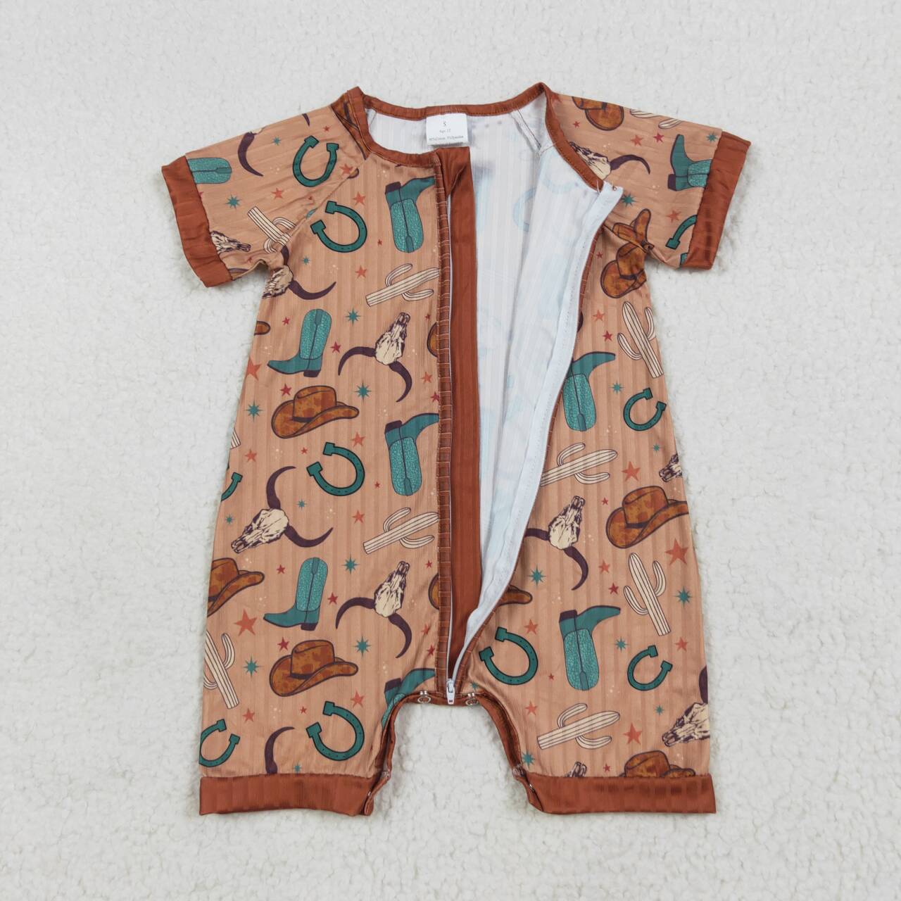 Toddle baby boy western ribbed zip romper