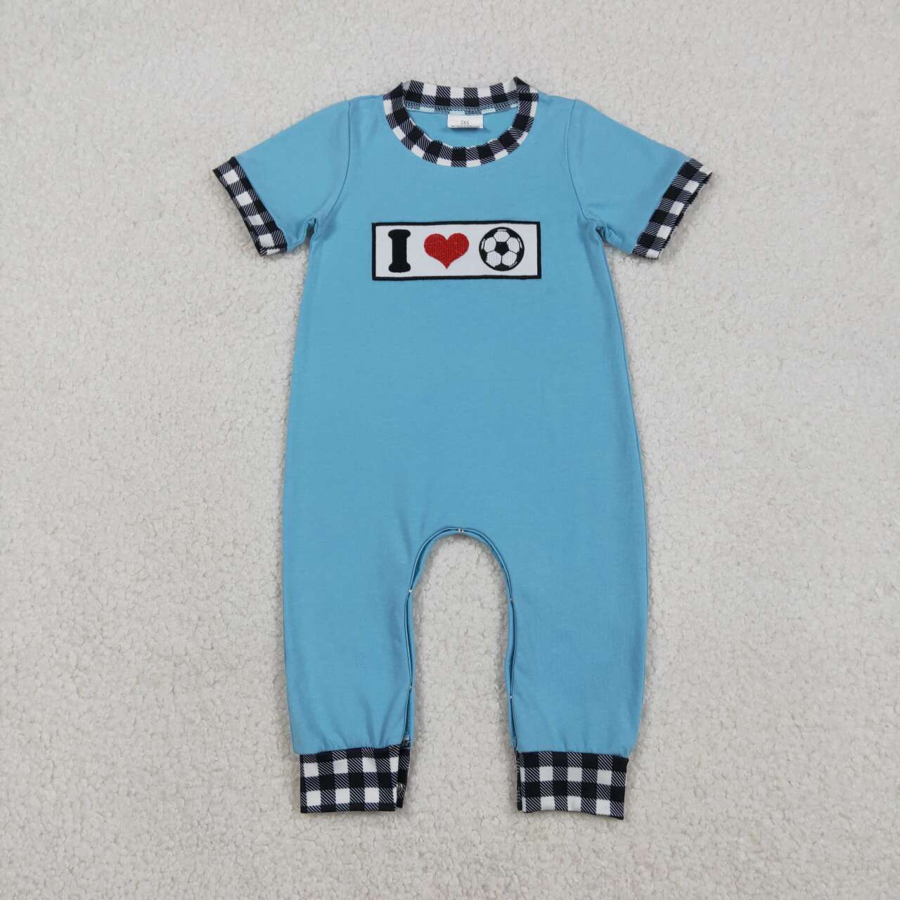 Baby boy I love soccer short sleeve embroidery romper