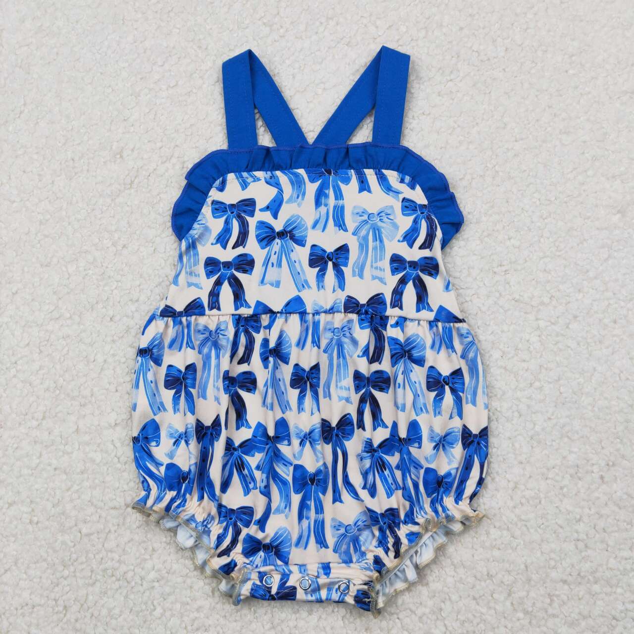 Infant baby girls blue bow romper