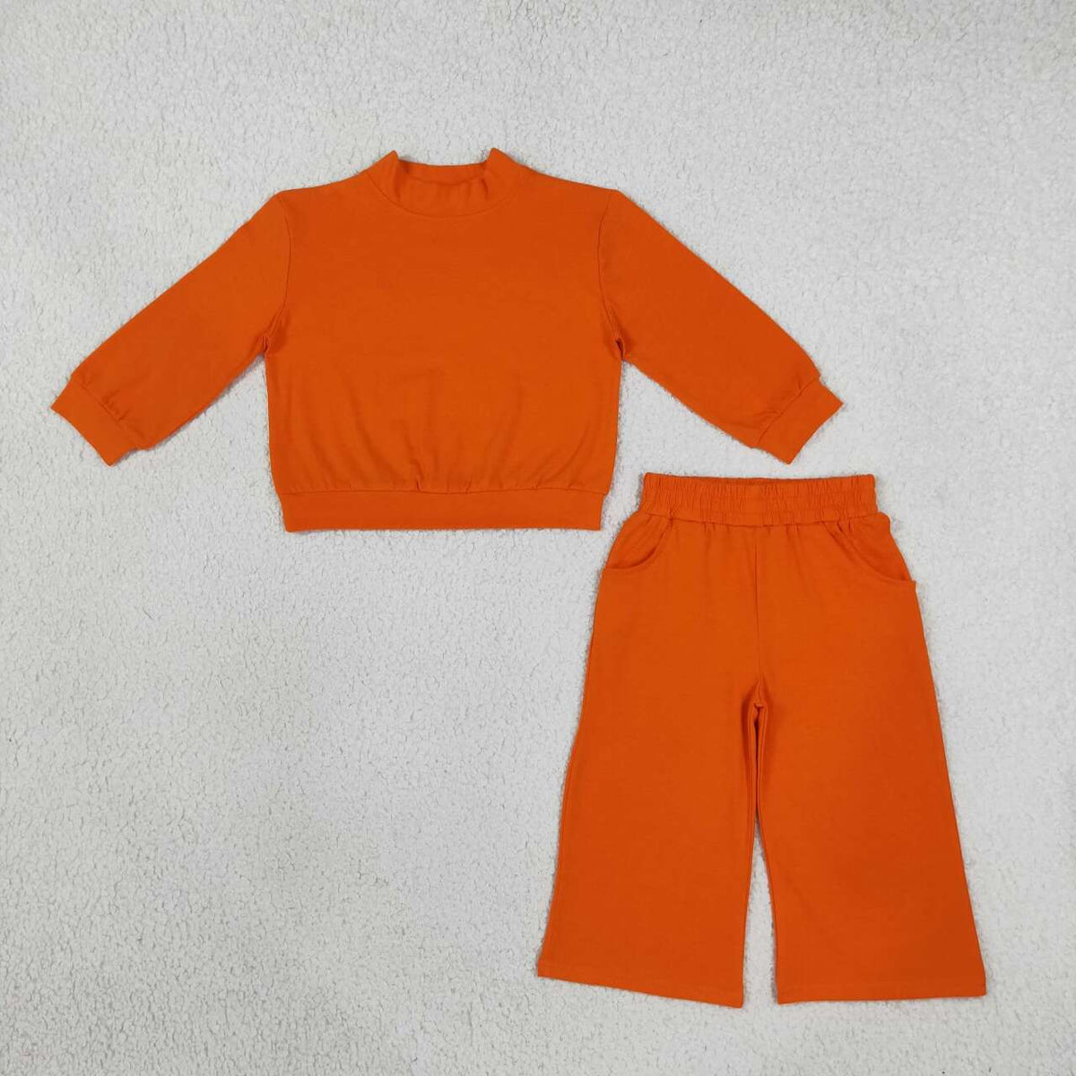 Orange color long sleeve top matching pants girls spring fall outfit