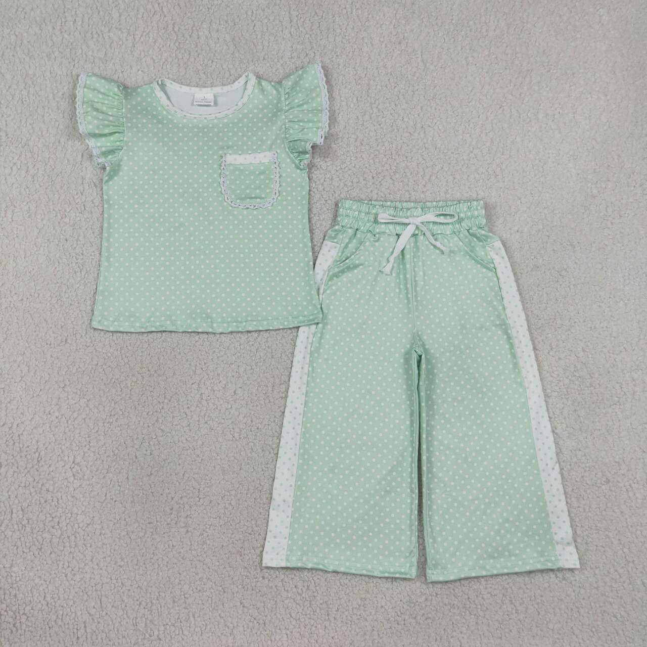 Lime green print short sleeve top matching pants girl outfit