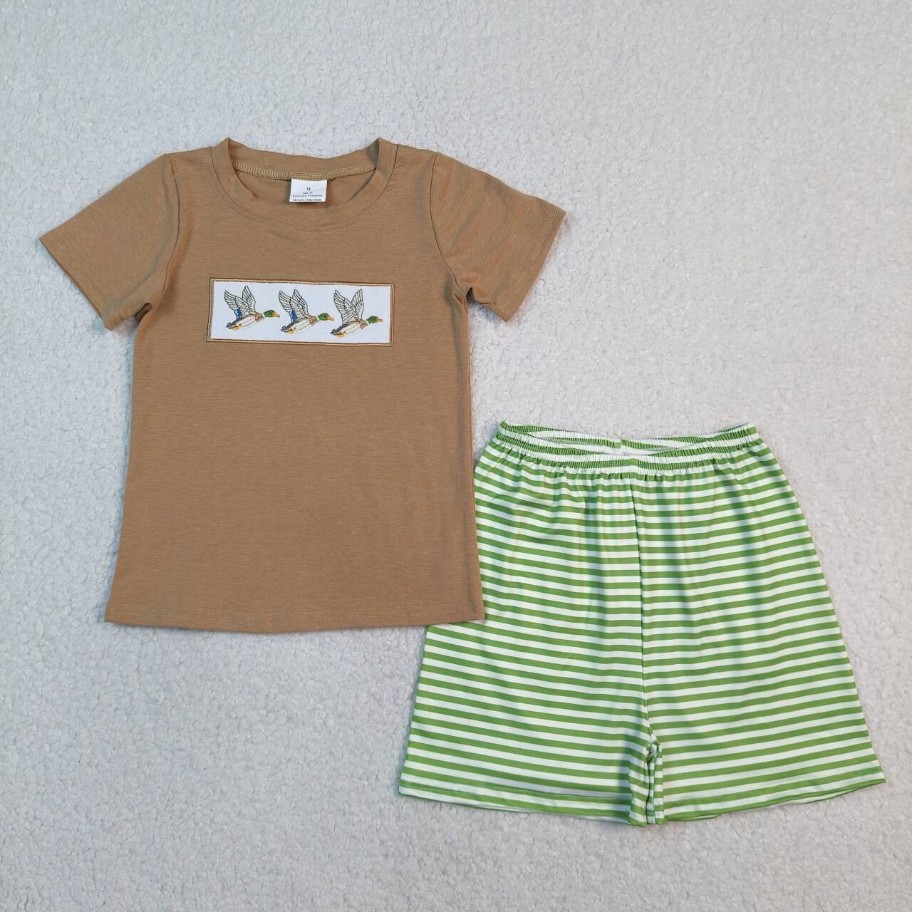 Embroidery Mallard duck top matching shorts boy summer outfit