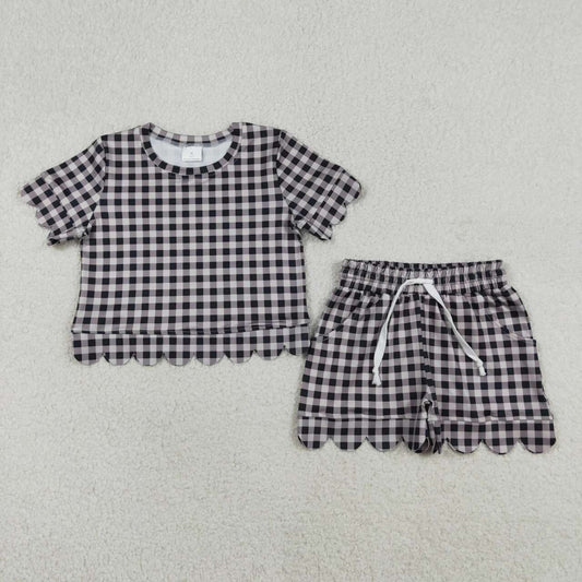 Black plaid color toddle baby girls summer outfit