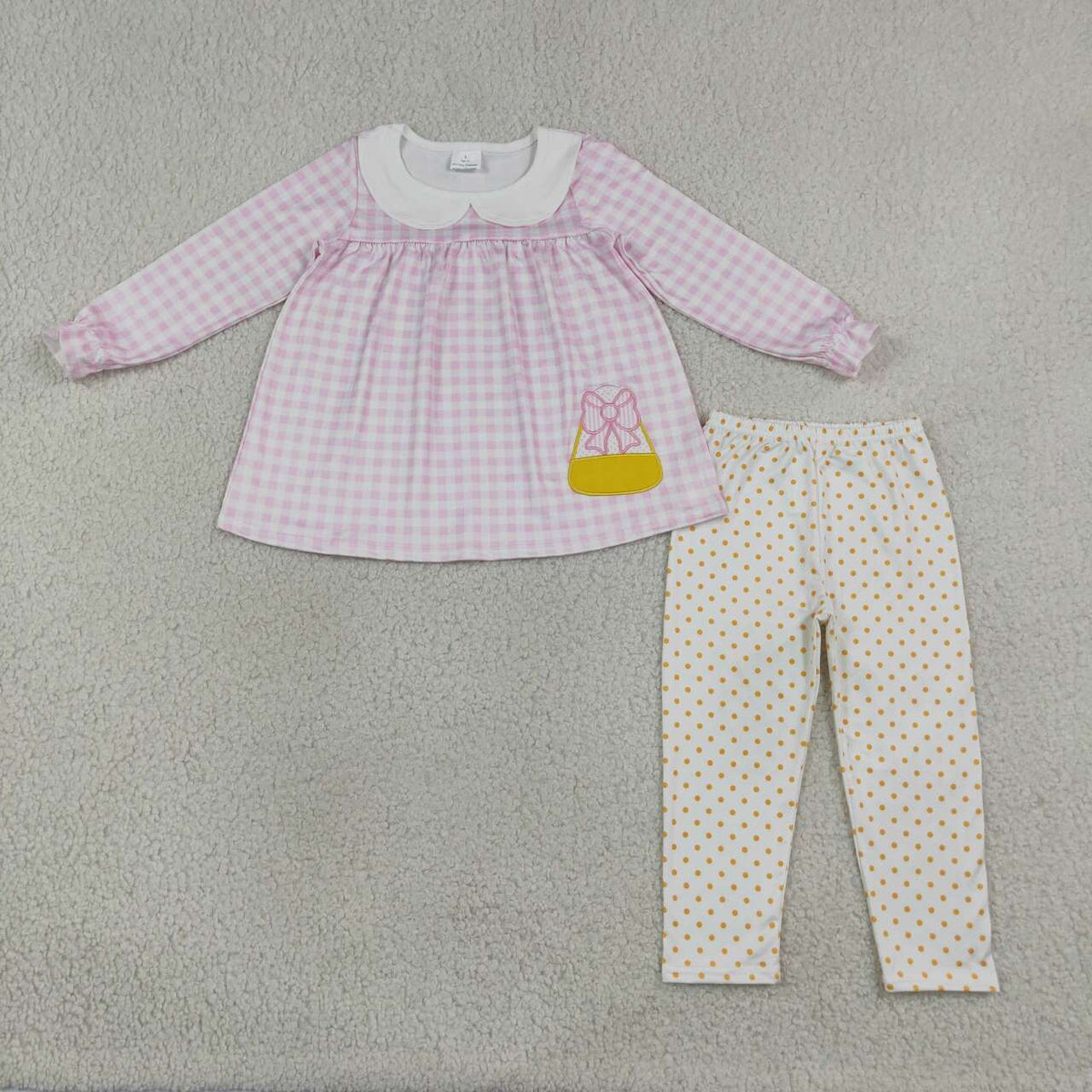 Halloween candy cane long sleeve embroidery tunic top matching leggings girls outfit