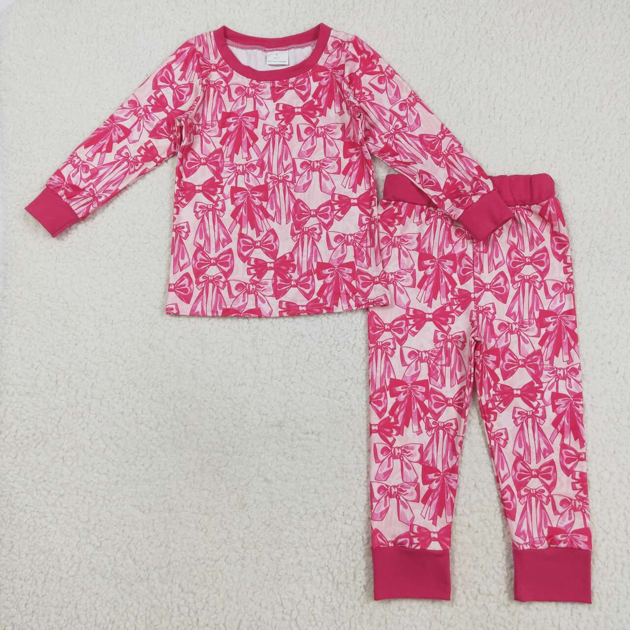 Pink bow long sleeve pajama set outfit