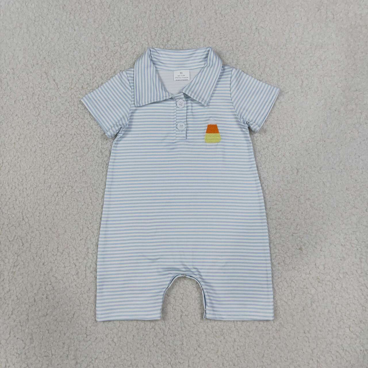 Toddle baby boy short sleeve Halloween candy corn embroidery design romper