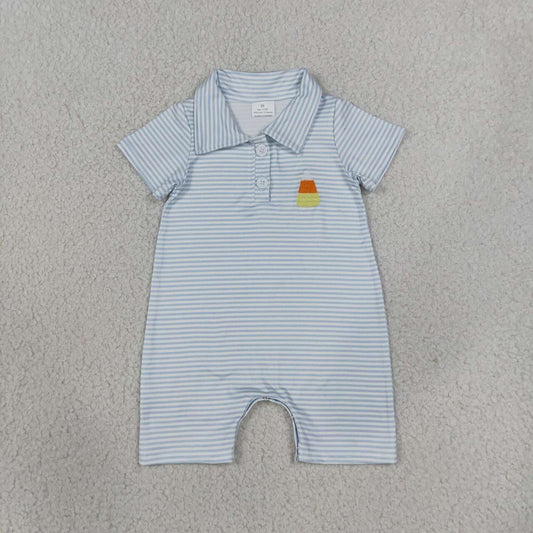 Toddle baby boy short sleeve Halloween candy corn embroidery design romper
